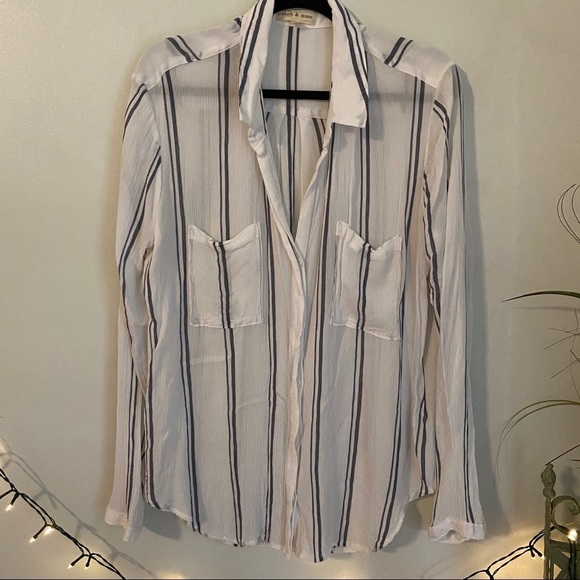 Cloth & Stone White Gauze Blue Striped Tunic Top - Picture 2 of 8